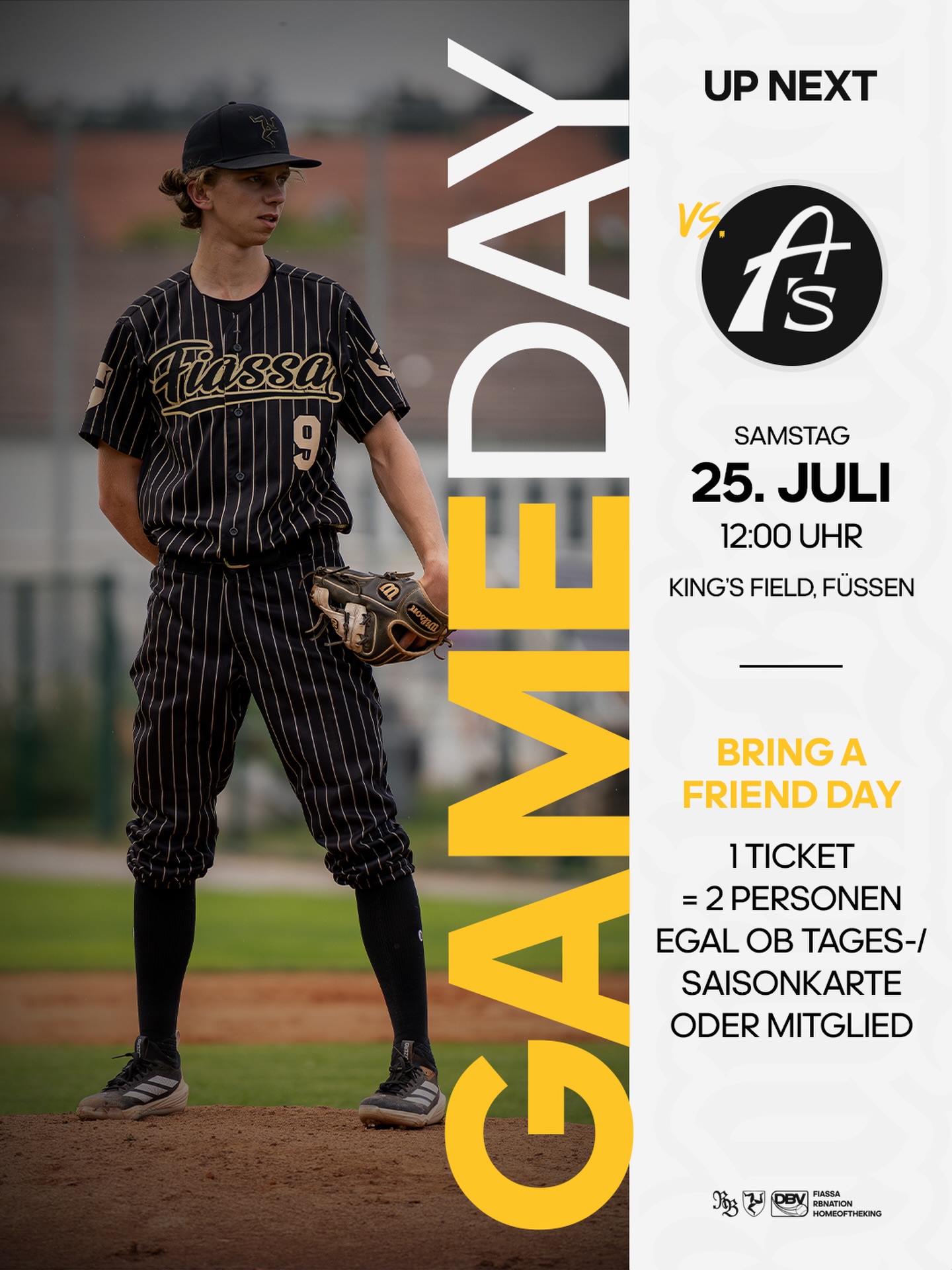 Dieses Wochenende steht unser letztes Heimspiel der Saison gegen die @garching_atomics an.⚾️ Also besucht uns zahlreich und feuert die Jungs nochmal ordentlich an, damit sie auch hier wieder zwei Siege einfahren können!🥳🙌🏻 Damit auch wirklich jeder Tribünenplatz mit Fans besetzt ist haben wir „Bring a Friend Day“ — das heißt 1 Ticket gilt für 2 Personen!👨🏻‍🤝‍👨🏼🎟️

Wir freuen uns auf euch!🫶🏻

#Fiassa #RBNation #HomeoftheKing👑

📸 @kevin.eimertenbrink