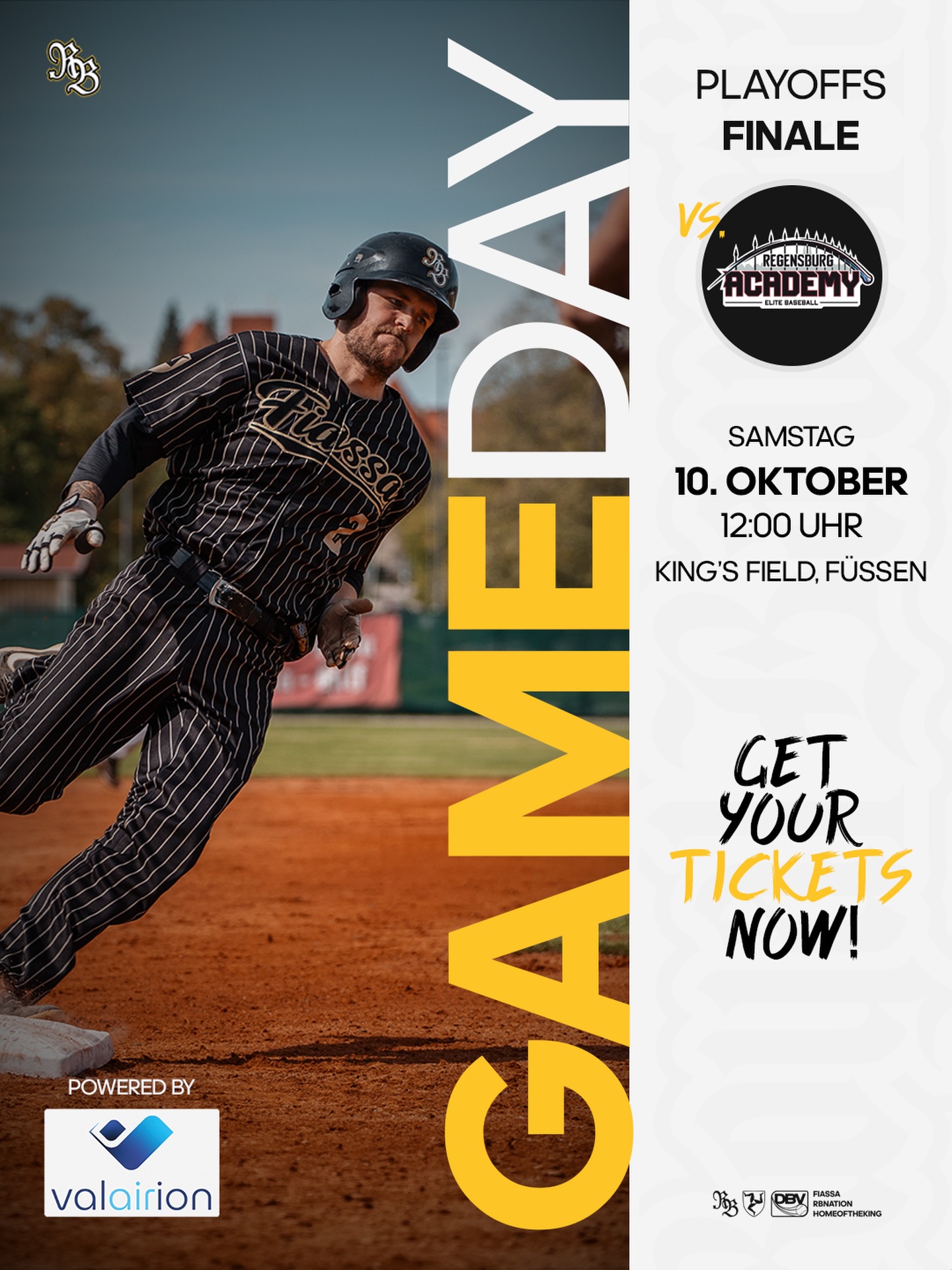 DO OR DIE!🔥👑⚾

Am Samstag kommt die Finalserie nach Hause ans King’s Field. Nach der Niederlage in Game 1 ist klar: Wir brauchen den Sieg, um die Serie am Leben zu halten.

Ganeday is powered by @valairion_luftreinhaltung 💪🏼

🆚 Bayerische Baseball Academy (@regbbacademy)
📅 Samstag, 10. Oktober
⏰ Game 2: 12:00 Uhr
🔥 Game 3 direkt im Anschluss, falls wir ausgleichen

Das ist unser Feld. Unsere Fans. Unsere Chance.
Jetzt brauchen wir euch alle am King’s Field.

🎟️ Jetzt Tickets im Onlineshop sichern 👉🏼 Link in Bio.

#Fiassa #RBNation #HomeoftheKing👑
📸: Dirk Klos